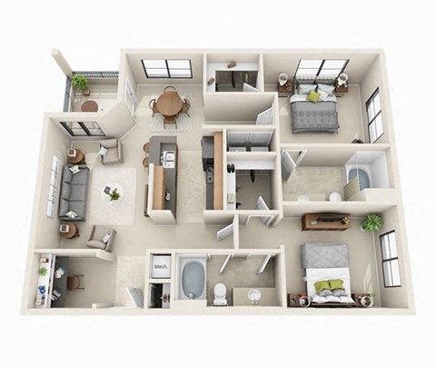 Waterford Floor Plan | 2 Bed 2 Bath | 1,168 sq.ft.